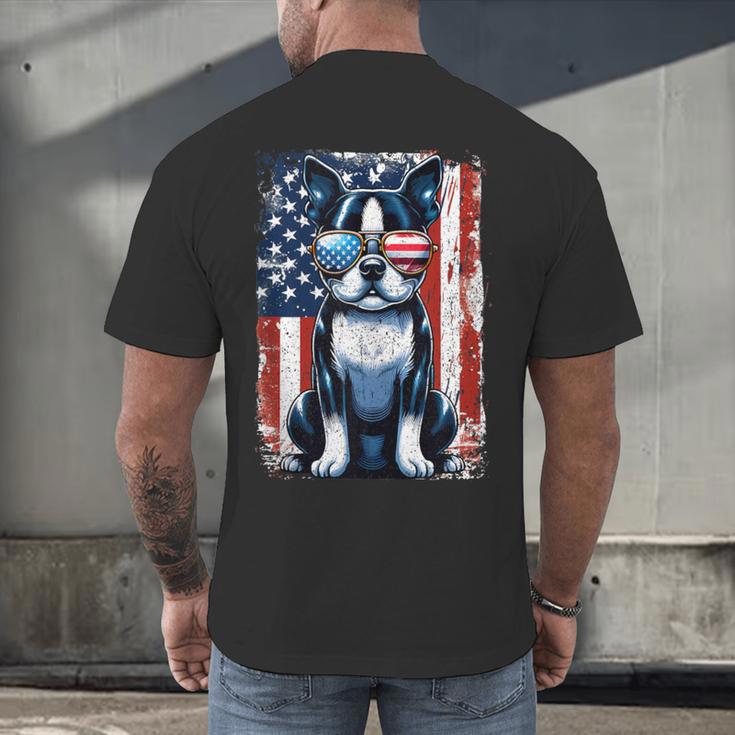 Vintage Boston Terrier Dog American USA US Flag Pets Lovers Men's Back Print T-Shirt, gift for family, gift for coworker