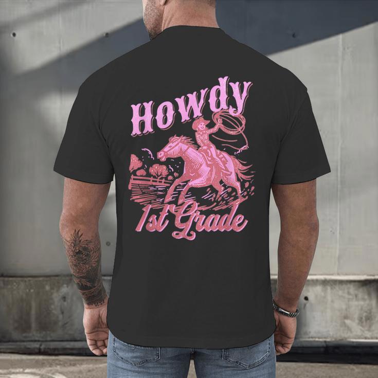 Vintage Howdy First Grade Cowgirl Teacher Western School Men's Back Print T-Shirt, gift for family, gift for coworker Vintage Howdy First Grade Cowgirl Teacher Western School Men's Back Print T-Shirt, gift for family, gift for coworker