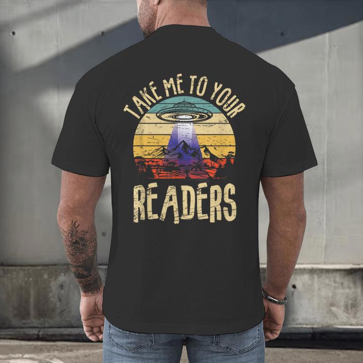 Vintage Take Me To Your Readers English Teacher Alien Space Men Women Men's Back Print T-Shirt, gift for family, gift for coworker