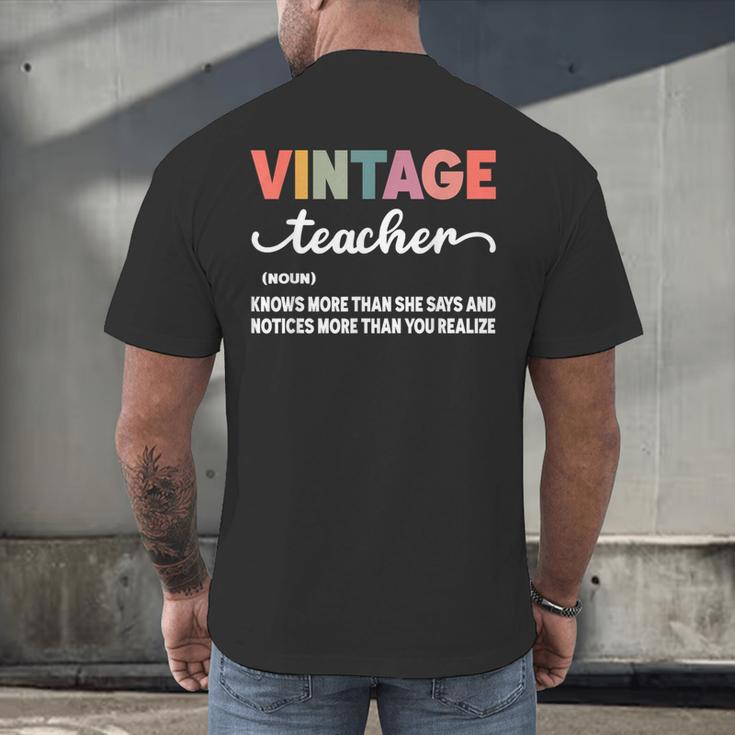 Vintage Teacher Knows More Than She Says Outfit Definition Men's Back Print T-Shirt, gift for family, gift for coworker Vintage Teacher Knows More Than She Says Outfit Definition Men's Back Print T-Shirt, gift for family, gift for coworker