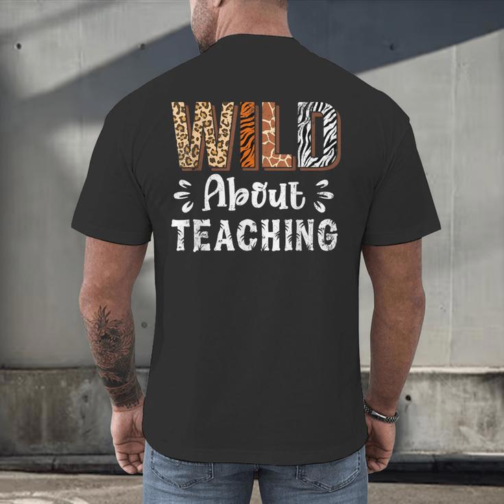 Wild About Teaching Teacher Lover Animals Leopard Zebra Men's Back Print T-Shirt, gift for family, gift for coworker