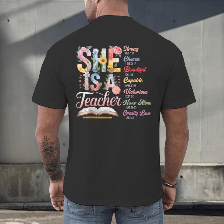 Women Bible Verse Christian Teacher God Says Back To School Men's Back Print T-Shirt, gift for family, gift for coworker Women Bible Verse Christian Teacher God Says Back To School Men's Back Print T-Shirt, gift for family, gift for coworker