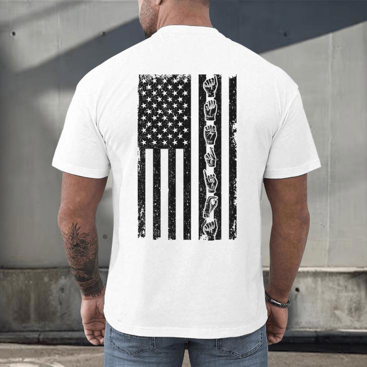 ASL Flag Sign Language Deaf ASL Teacher For Men Women Men's Back Print T-Shirt, gift for family, gift for coworker