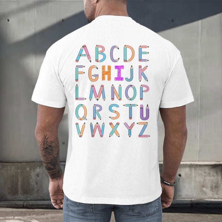 Back To School Kindergarten Alphabet ABC Teacher Women Kids Men's Back Print T-Shirt, gift for family, gift for coworker