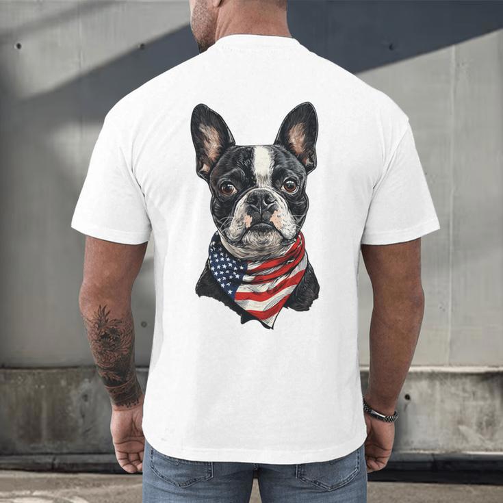 Boston Terrier American Flag Men's Back Print T-Shirt, gift for family, gift for coworker