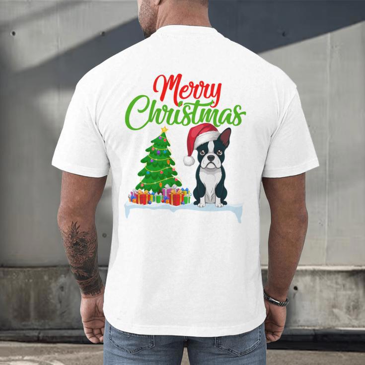 Boston Terrier Christmas Tree Lights Xmas Dog Lover Men's Back Print T-Shirt, gift for family, gift for coworker