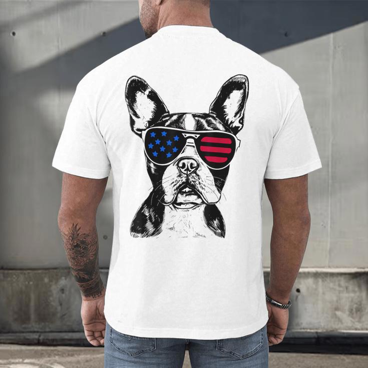 Boston Terrier Dog 4th July America USA Flag Men Women Kids Men's Back Print T-Shirt, gift for family, gift for coworker