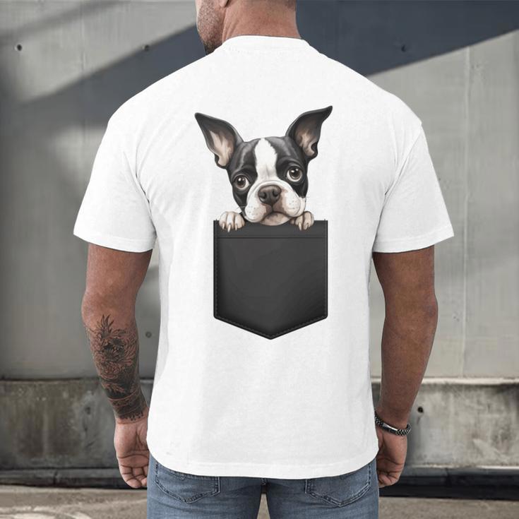 Boston Terrier Dog Puppy Dog In Pocket Cute Pet Lover Men's Back Print T-Shirt, gift for family, gift for coworker