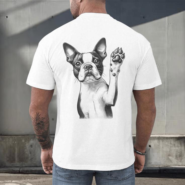 Boston Terrier Dog Raising Paw Idea Men Women Men's Back Print T-Shirt, gift for family, gift for coworker