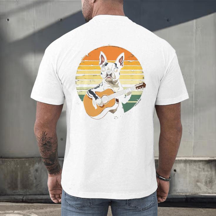 Boston Terrier Guitar Retro Men's Back Print T-Shirt, gift for family, gift for coworker