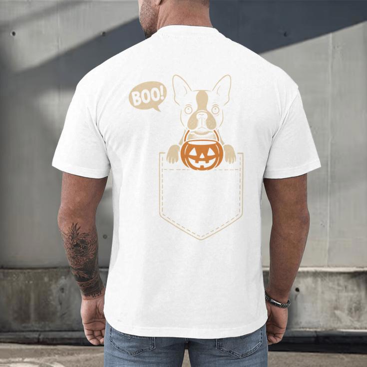 Boston Terrier Halloween Cute Bostie Dog Pocket Boo Men's Back Print T-Shirt, gift for family, gift for coworker
