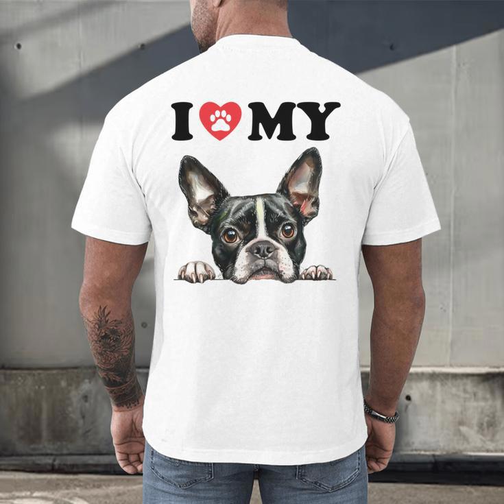 Boston Terrier I Heart My Dog Dog Lover Men's Back Print T-Shirt, gift for family, gift for coworker
