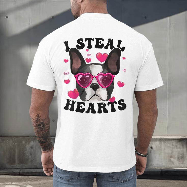 Boston Terrier Heart Glasses Girls Bostie Valentines Day Men's Back Print T-Shirt, gift for family, gift for coworker