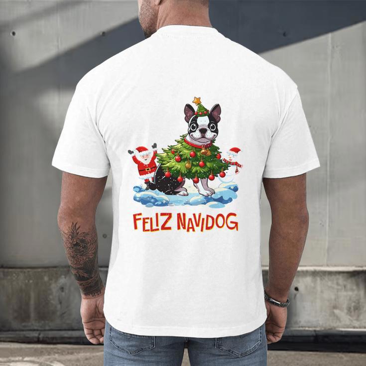Boston Terrier Merry Christmas Tree Lights Dog X-Mas Dogs Men's Back Print T-Shirt, gift for family, gift for coworker