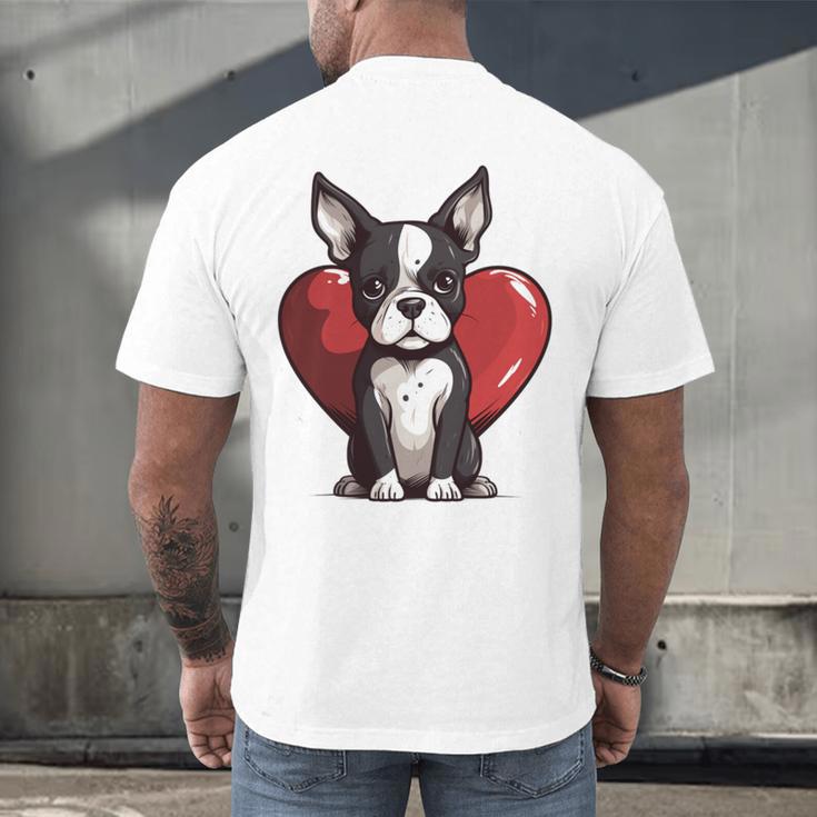 Boston Terrier Mom Dad Bostie Dog Lover Valentines Day Men's Back Print T-Shirt, gift for family, gift for coworker