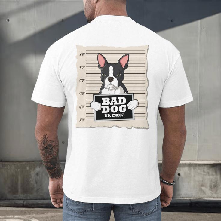 Boston Terrier Mug Shot Guilty Dog Men's Back Print T-Shirt, gift for family, gift for coworker