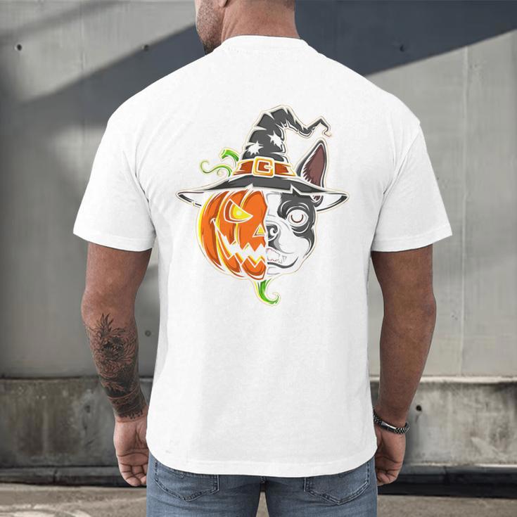 Boston Terrier Pumpkin Jack O Lantern Halloween Men's Back Print T-Shirt, gift for family, gift for coworker