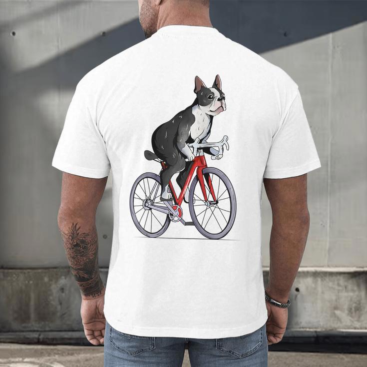 Boston Terrier Riding Bicycle Cute Bostie Biker Raglan Baseball Tee Men's Back Print T-Shirt, gift for family, gift for coworker