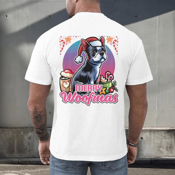 Boston Terrier Santa Claus Coffee Mug Merry Christmas Dogs Men's Back Print T-Shirt, gift for family, gift for coworker