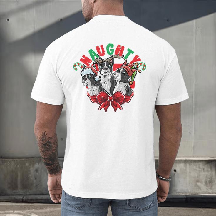 Boston Terrier Santa Claus Elf Reindeer Christmas Dog X-Mas Men's Back Print T-Shirt, gift for family, gift for coworker