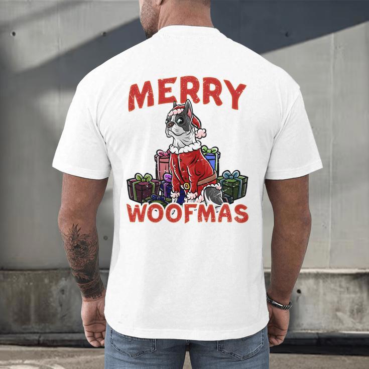 Boston Terrier Santa Claus Hat Merry Christmas Dog X-Mas Men's Back Print T-Shirt, gift for family, gift for coworker