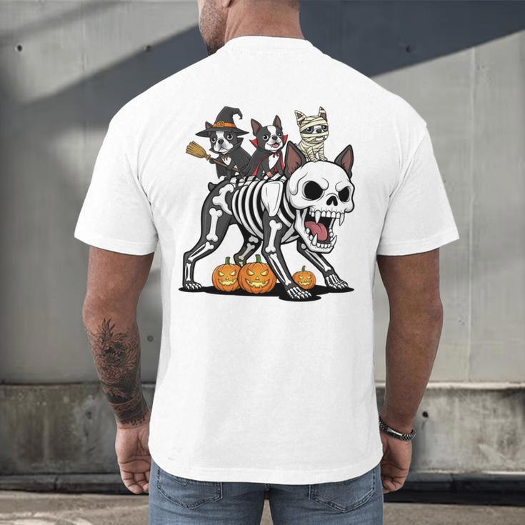 Boston Terrier Skeleton Mummy Witch Halloween Men's Back Print T-Shirt, gift for family, gift for coworker