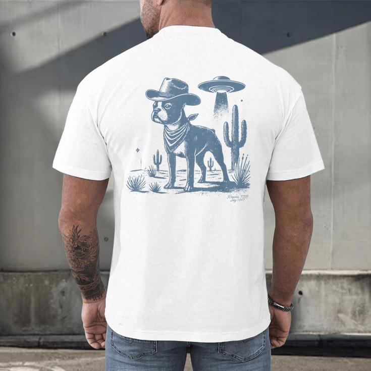 Boston Terrier UFO Cowboy Dog Dog Mom Dog Dad Alien Dog Men's Back Print T-Shirt, gift for family, gift for coworker