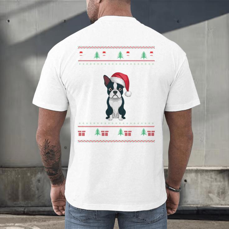 Boston Terrier Wearing Santa Hat Ugly Xmas Dog Lovers Men's Back Print T-Shirt, gift for family, gift for coworker