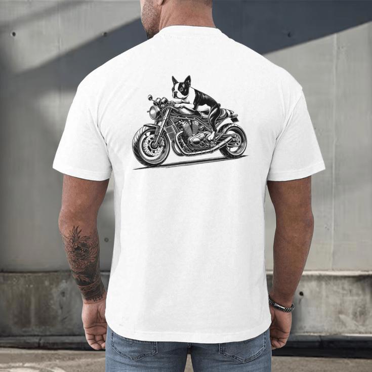 Cool Boston Terrier Riding a Motorcycle Biker Dog Lover For Men Women Kids Men's Back Print T-Shirt, gift for family, gift for coworker