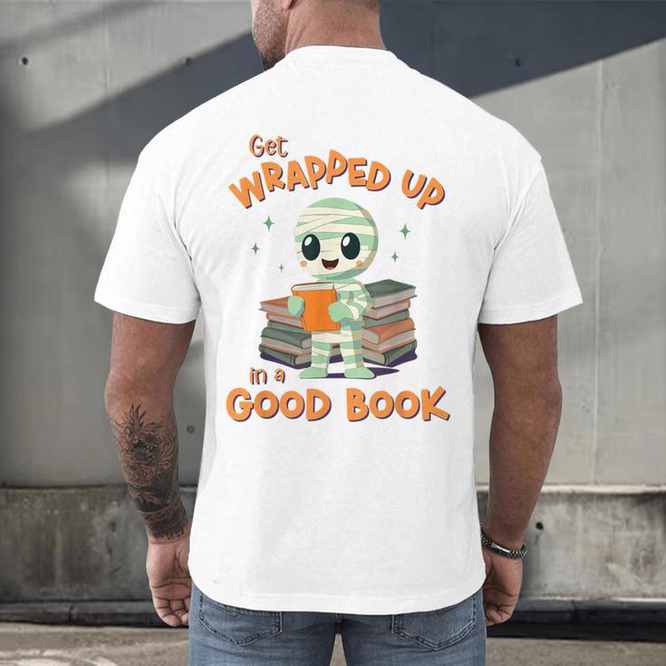 Cute Halloween Teacher Librarian Mummy Reading Books Men's Back Print T-Shirt, gift for family, gift for coworker