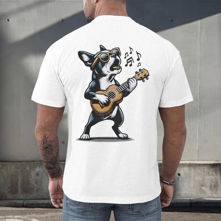Dog Playing Guitar Singing Boston Terrier For Men Women Girls Kids Men's Back Print T-Shirt, gift for family, gift for coworker