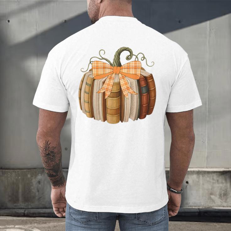Fall Book Pumpkin Halloween Teacher Librarian Thanksgiving Men's Back Print T-Shirt, gift for family, gift for coworker Fall Book Pumpkin Halloween Teacher Librarian Thanksgiving Men's Back Print T-Shirt, gift for family, gift for coworker