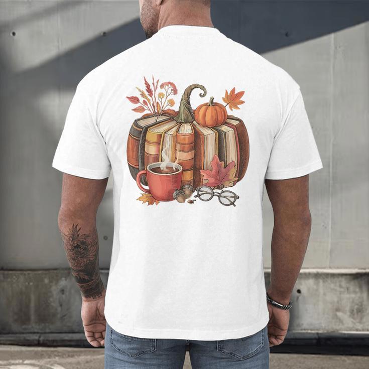 Fall Book Pumpkin Retro Reading Halloween Teacher Men's Back Print T-Shirt, gift for family, gift for coworker