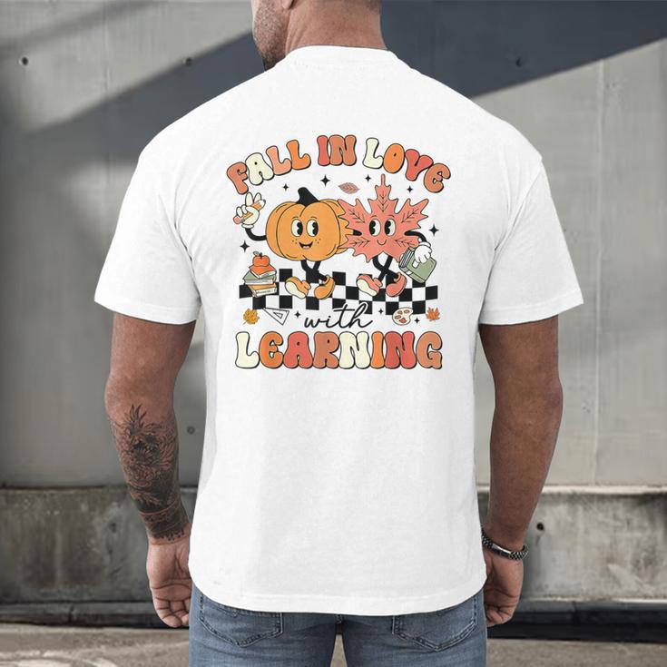 Fall In Love With Learning Teacher Retro Thanksgiving Men's Back Print T-Shirt, gift for family, gift for coworker Fall In Love With Learning Teacher Retro Thanksgiving Men's Back Print T-Shirt, gift for family, gift for coworker