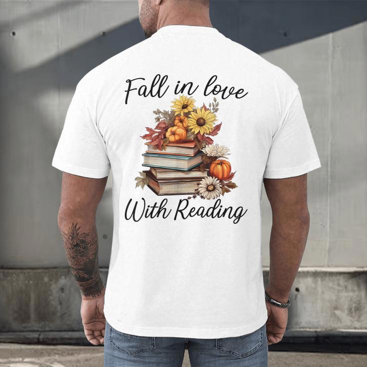 Fall In Love With Reading Book Autumn Teachers Pumpkins Men's Back Print T-Shirt, gift for family, gift for coworker Fall In Love With Reading Book Autumn Teachers Pumpkins Men's Back Print T-Shirt, gift for family, gift for coworker