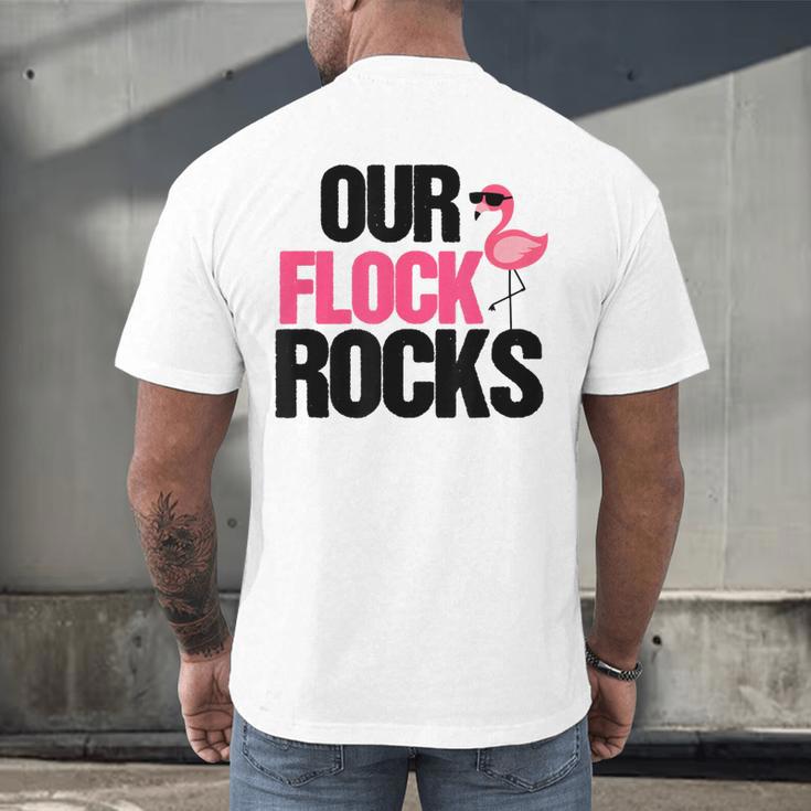 Our Flock Rocks Flamingo Mother's Day Teacher Men's Back Print T-Shirt, gift for family, gift for coworker