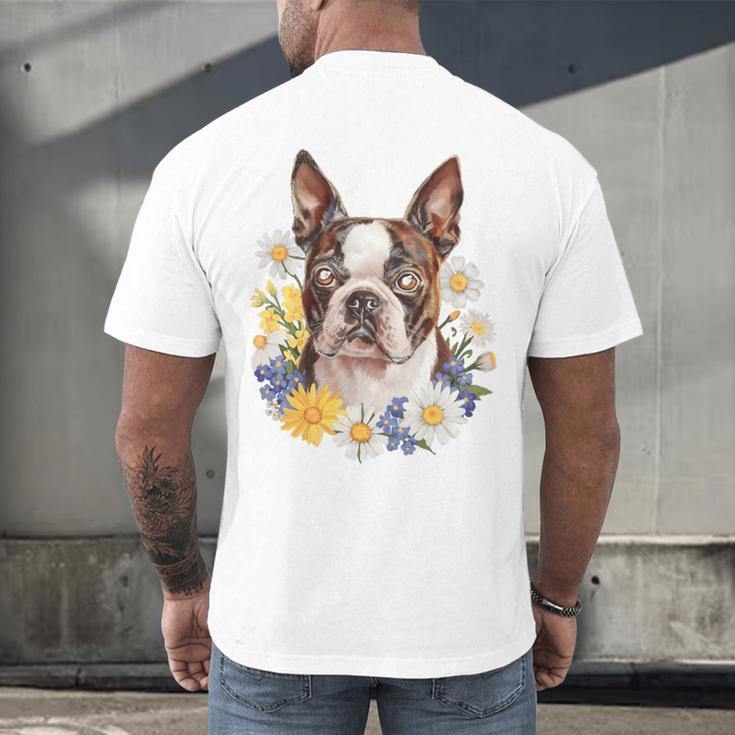Floral Boston Terrier Men's Back Print T-Shirt, gift for family, gift for coworker