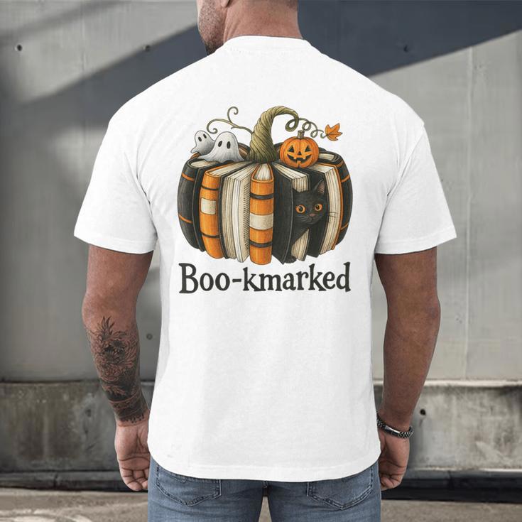 Fun Fall Book Lover Cute Teacher Student Halloween Men's Back Print T-Shirt, gift for family, gift for coworker