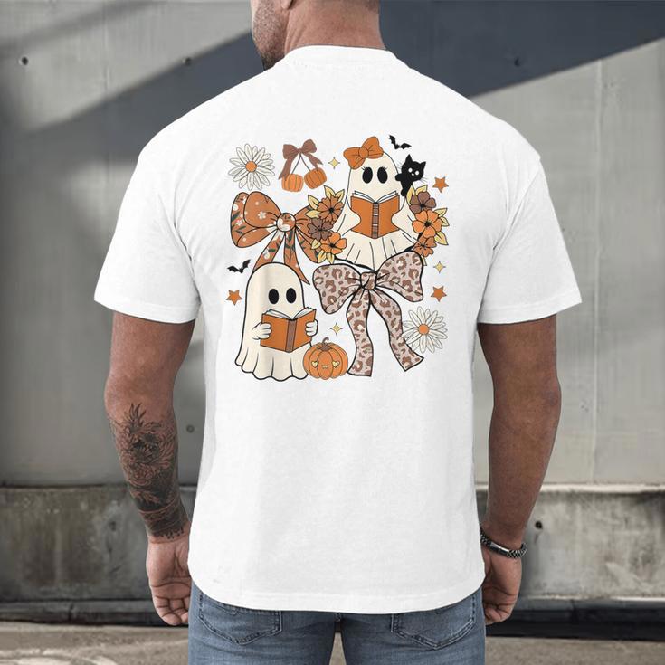 Ghost Reading Books Halloween Bow Spooky Teacher Student Men's Back Print T-Shirt, gift for family, gift for coworker Ghost Reading Books Halloween Bow Spooky Teacher Student Men's Back Print T-Shirt, gift for family, gift for coworker