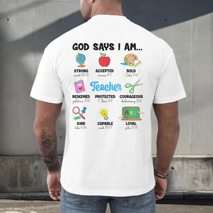 God Says Im Teacher Christian Back To School Religious Men's Back Print T-Shirt, gift for family, gift for coworker God Says Im Teacher Christian Back To School Religious Men's Back Print T-Shirt, gift for family, gift for coworker