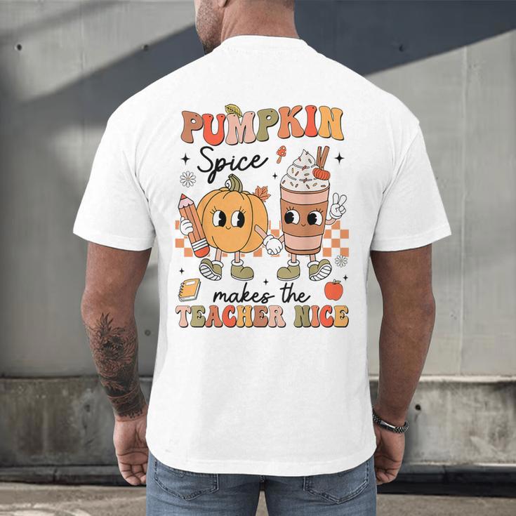 Groovy Pumpkin Spice Makes Teacher Nice Fall Thanksgiving Men's Back Print T-Shirt, gift for family, gift for coworker Groovy Pumpkin Spice Makes Teacher Nice Fall Thanksgiving Men's Back Print T-Shirt, gift for family, gift for coworker