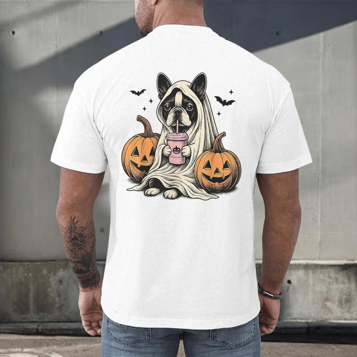 Halloween Boston Terrier Ghost Men's Back Print T-Shirt, gift for family, gift for coworker