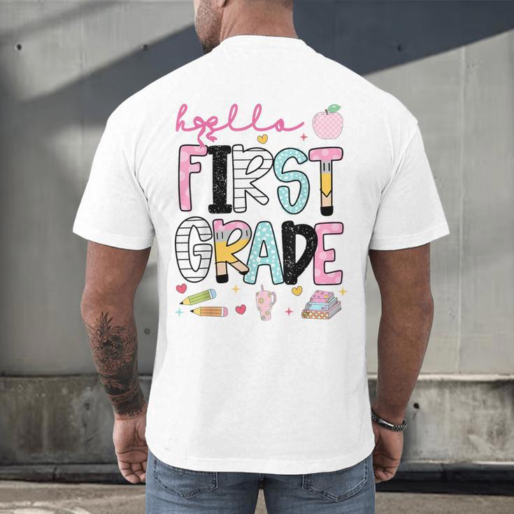 Hello First Grade Teacher Coquette Pencil Bow Back To School Men's Back Print T-Shirt, gift for family, gift for coworker Hello First Grade Teacher Coquette Pencil Bow Back To School Men's Back Print T-Shirt, gift for family, gift for coworker
