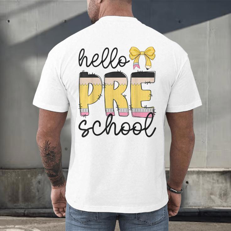 Hello Pre-K Preschool Back To School First Day Teacher Kids Men's Back Print T-Shirt, gift for family, gift for coworker Hello Pre-K Preschool Back To School First Day Teacher Kids Men's Back Print T-Shirt, gift for family, gift for coworker