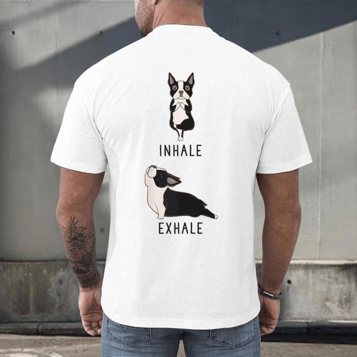 Inhale Exhale Yoga Boston Terrier Tshirt Men's Back Print T-Shirt, gift for family, gift for coworker