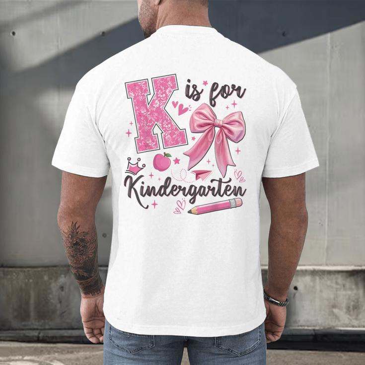 K Is For Kindergarten Teacher Coquette Bow Back To School Men's Back Print T-Shirt, gift for family, gift for coworker K Is For Kindergarten Teacher Coquette Bow Back To School Men's Back Print T-Shirt, gift for family, gift for coworker