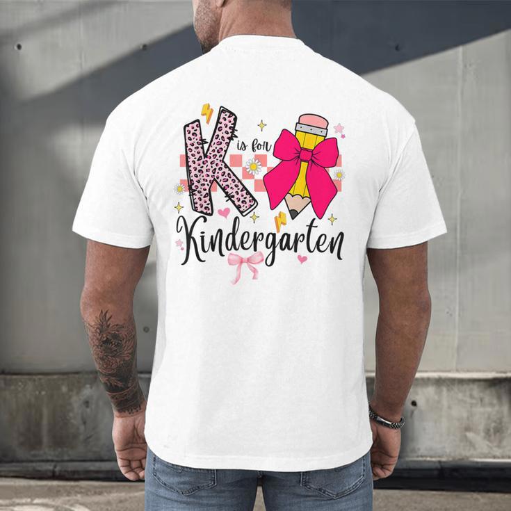 K Is For Kindergarten Teacher Coquette Bow Back To School Men's Back Print T-Shirt, gift for family, gift for coworker K Is For Kindergarten Teacher Coquette Bow Back To School Men's Back Print T-Shirt, gift for family, gift for coworker