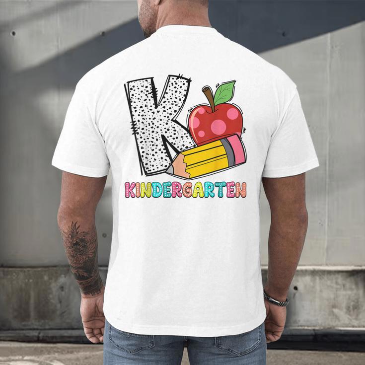 K Is For Kindergarten Teacher Pencil Apple Back To School Men's Back Print T-Shirt, gift for family, gift for coworker K Is For Kindergarten Teacher Pencil Apple Back To School Men's Back Print T-Shirt, gift for family, gift for coworker