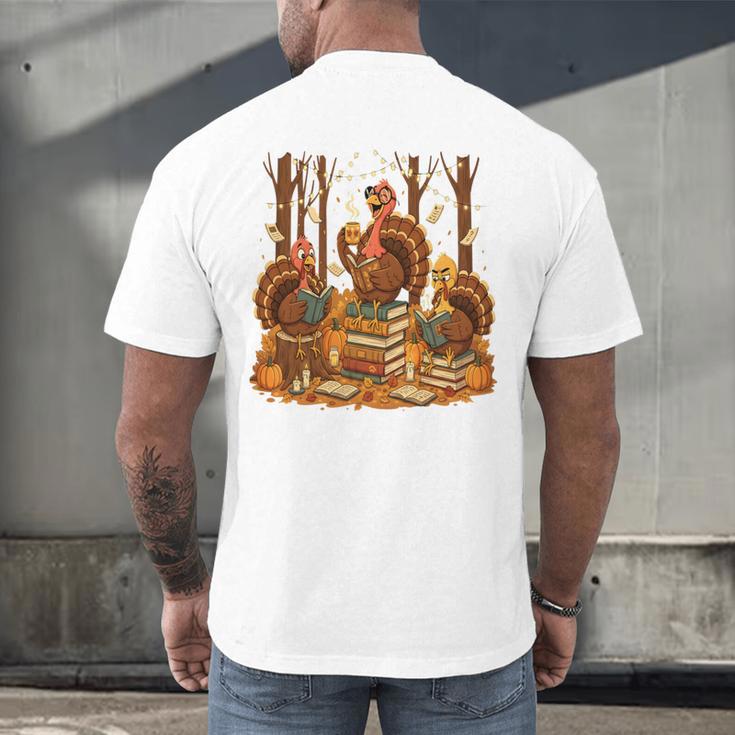 Librarian Turkey Reading Book Fall Thanksgiving Teacher Book Men's Back Print T-Shirt, gift for family, gift for coworker Librarian Turkey Reading Book Fall Thanksgiving Teacher Book Men's Back Print T-Shirt, gift for family, gift for coworker