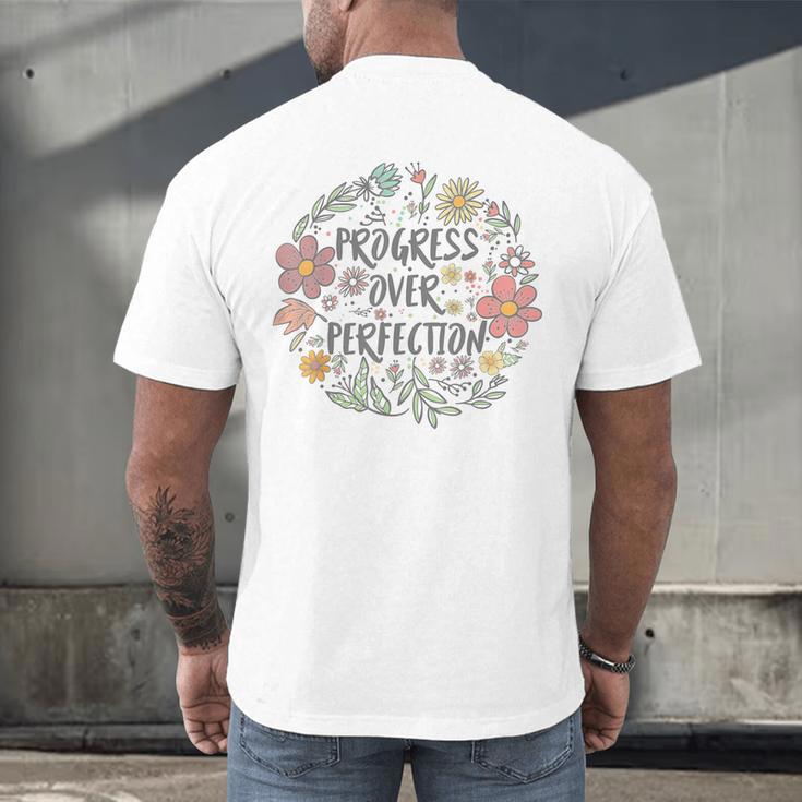 Motivational Progress Over Perfection Back To School Teacher Men's Back Print T-Shirt, gift for family, gift for coworker